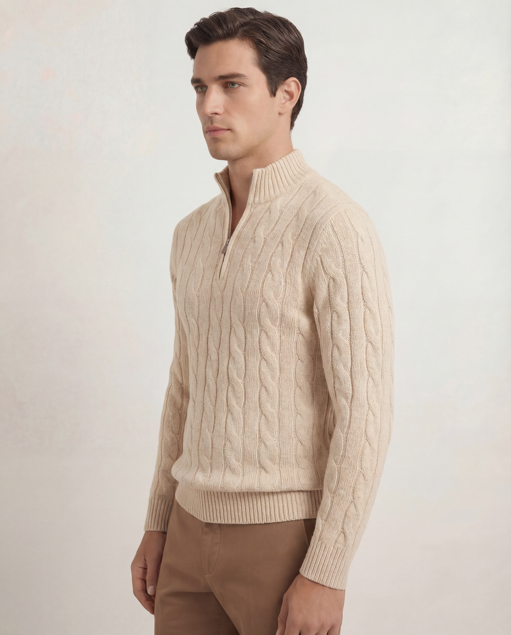 Men's Merino Wool Cable Quater Zip