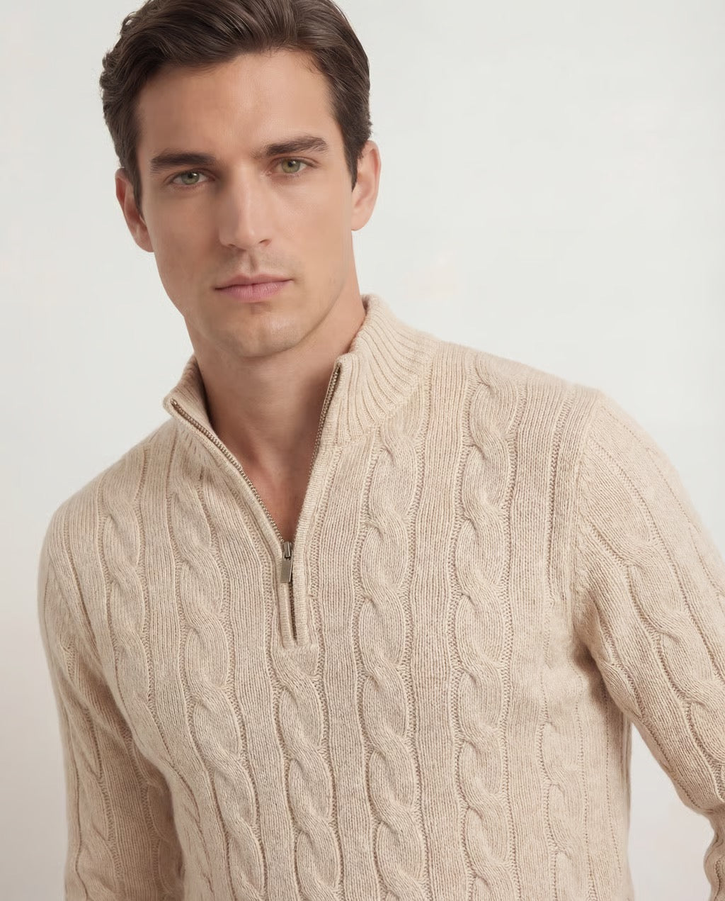 Men's Merino Wool Cable Quater Zip