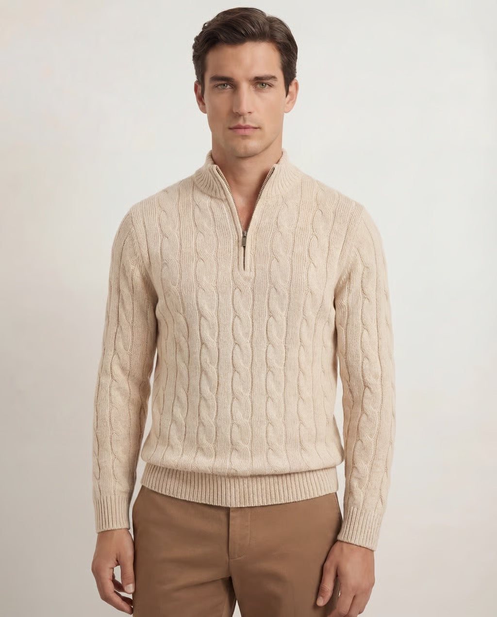 Men's Merino Wool Cable Quater Zip