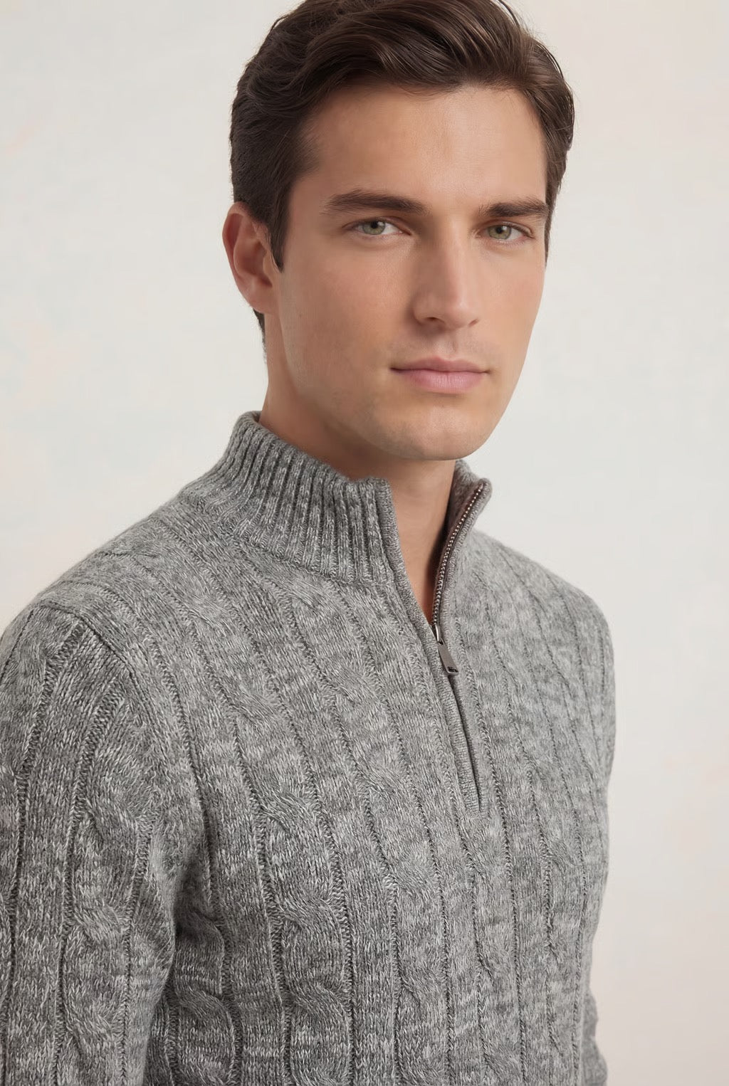 Men's Merino Wool Cable Quater Zip