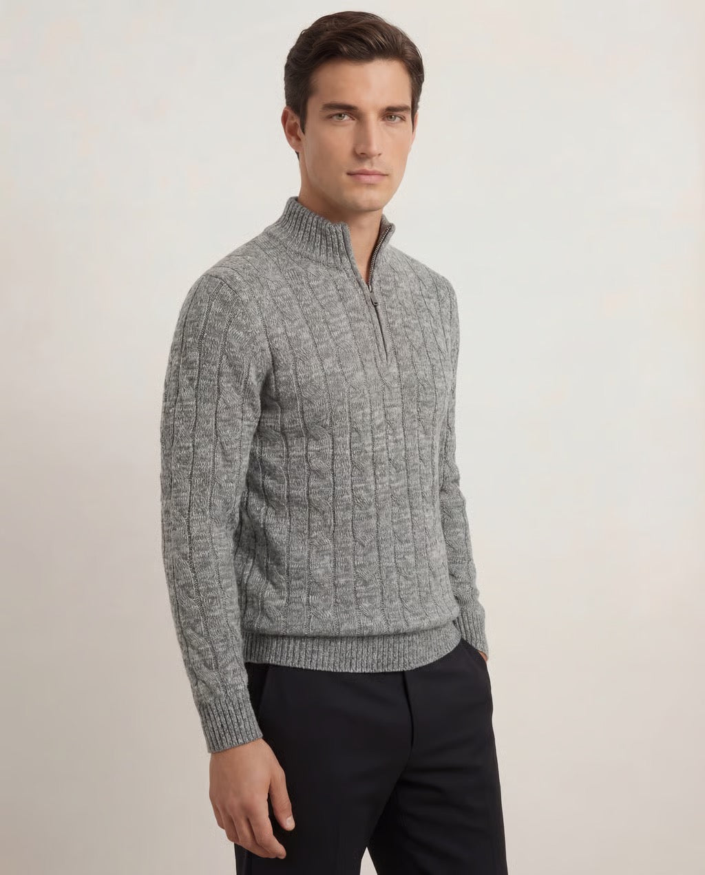 Men's Merino Wool Cable Quater Zip