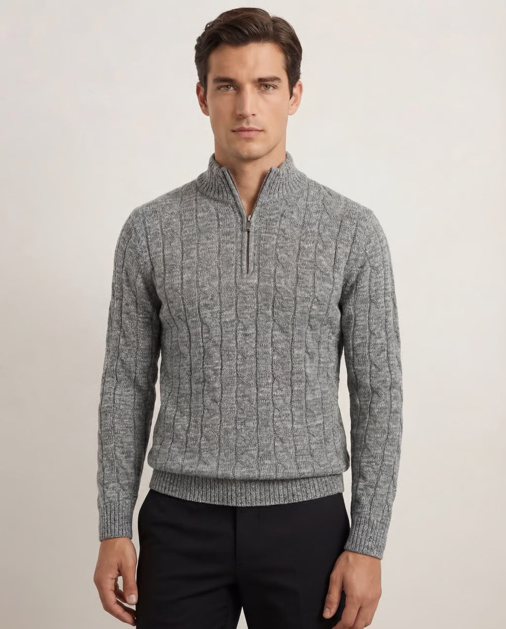 Men's Merino Wool Cable Quater Zip