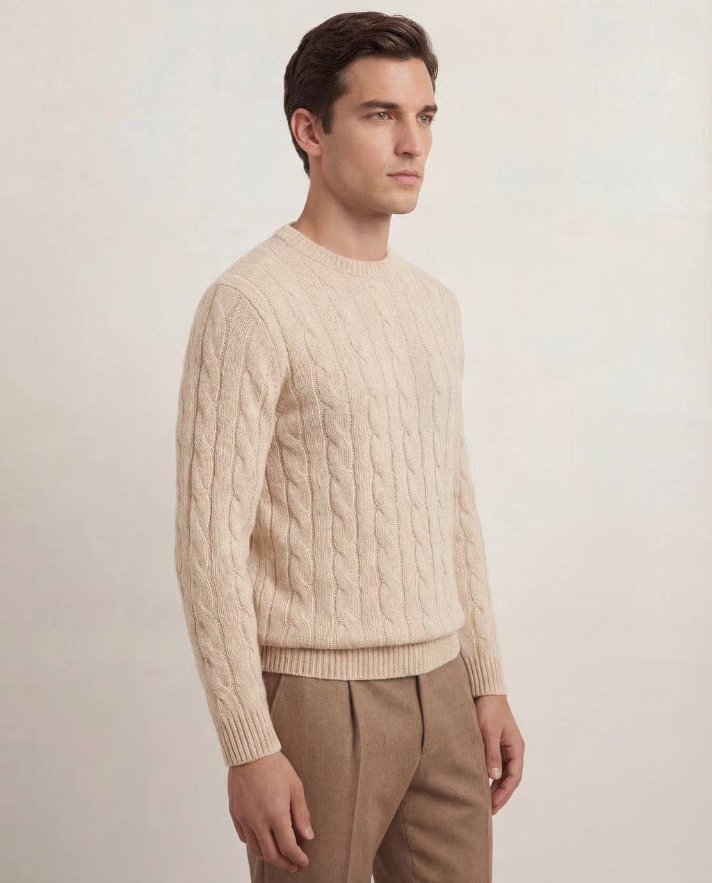 Serra Men's 100% Cashmere Soft Cable Crewneck