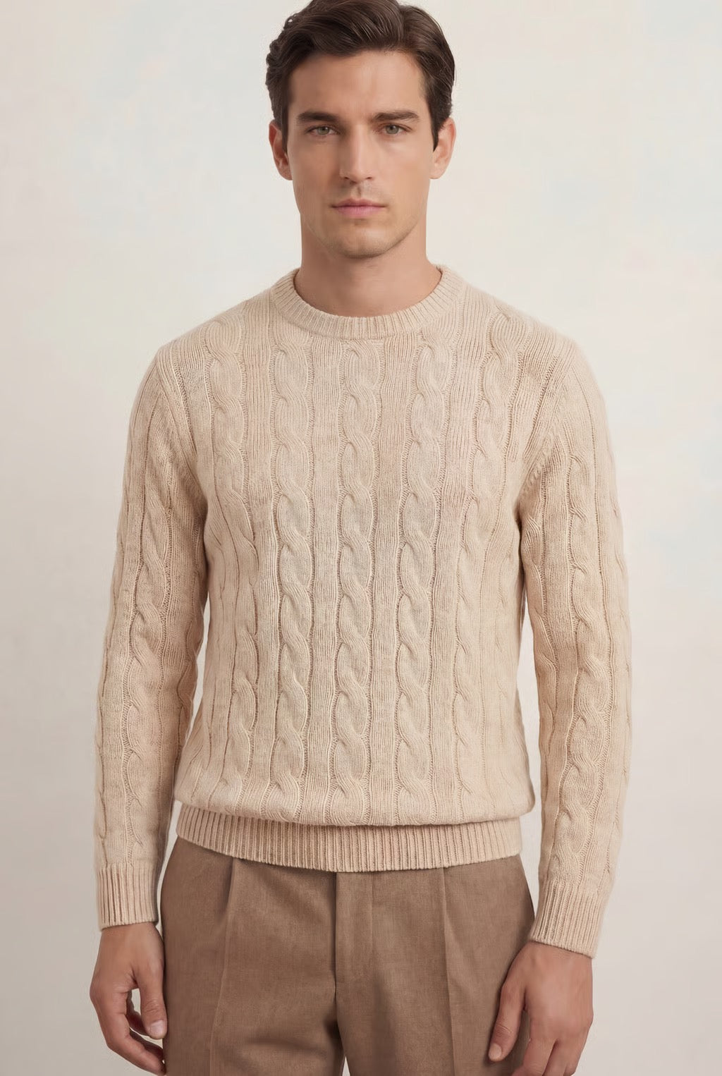 Serra Men's 100% Cashmere Soft Cable Crewneck