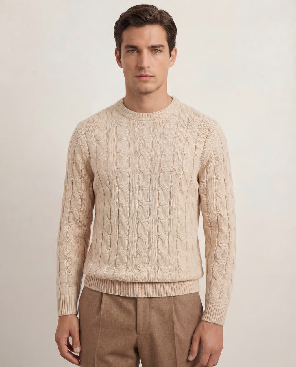 Serra Men's 100% Cashmere Soft Cable Crewneck