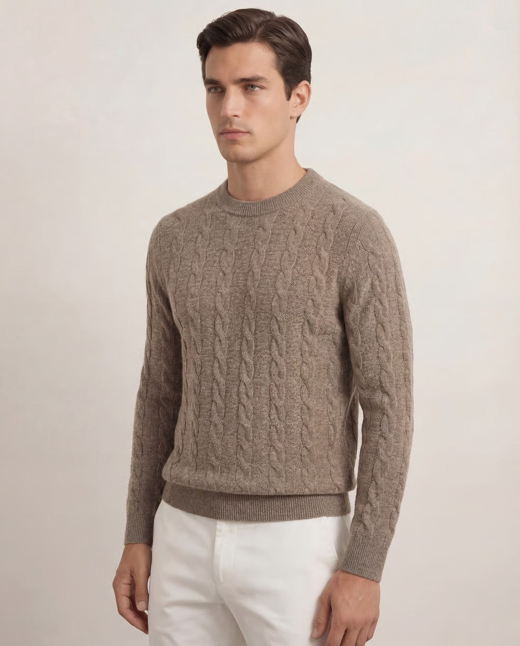 Serra Men's 100% Cashmere Soft Cable Crewneck