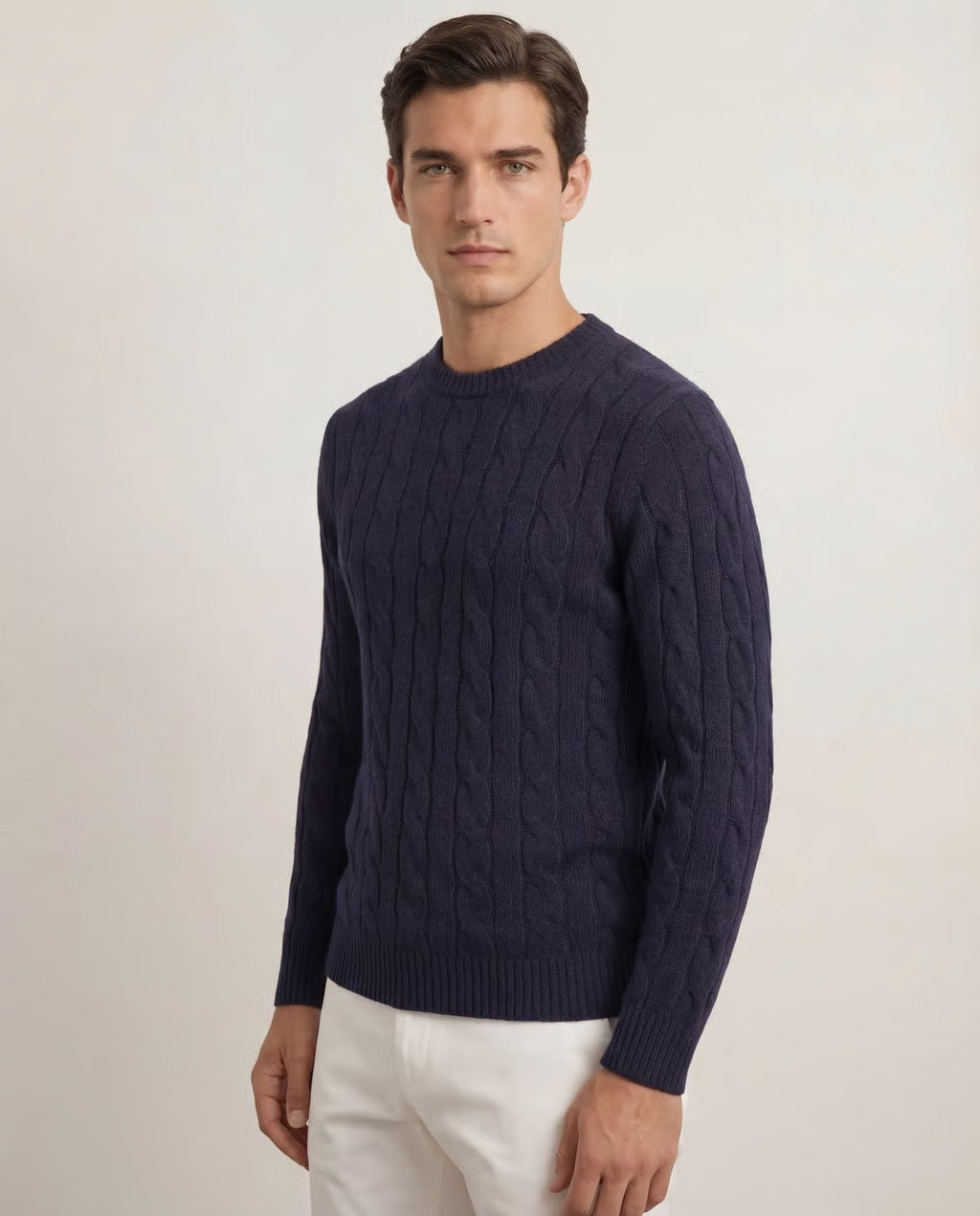Serra Men's 100% Cashmere Soft Cable Crewneck
