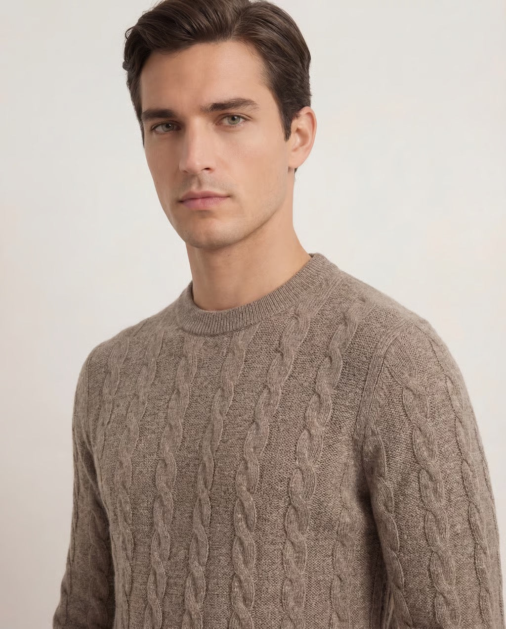 Serra Men's 100% Cashmere Soft Cable Crewneck