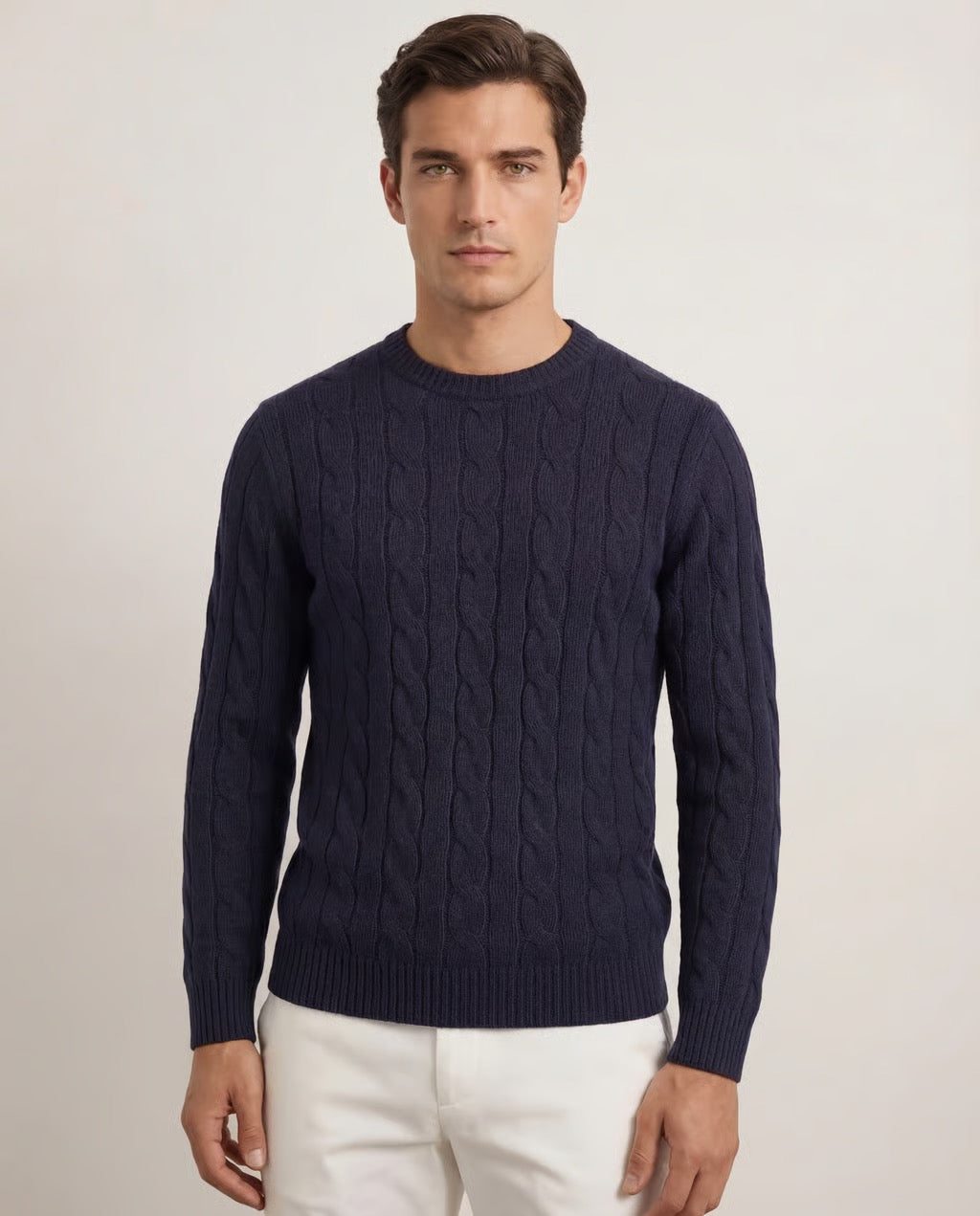 Serra Men's 100% Cashmere Soft Cable Crewneck