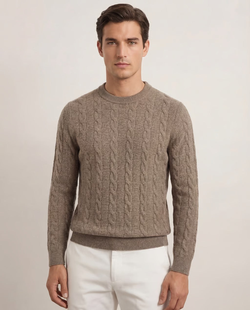 Serra Men's 100% Cashmere Soft Cable Crewneck