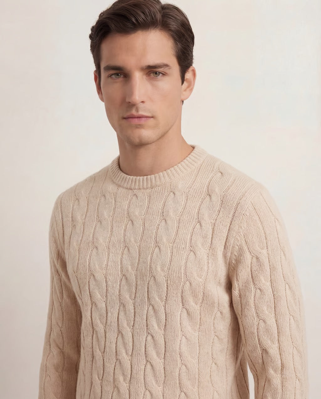 Serra Men's 100% Cashmere Soft Cable Crewneck