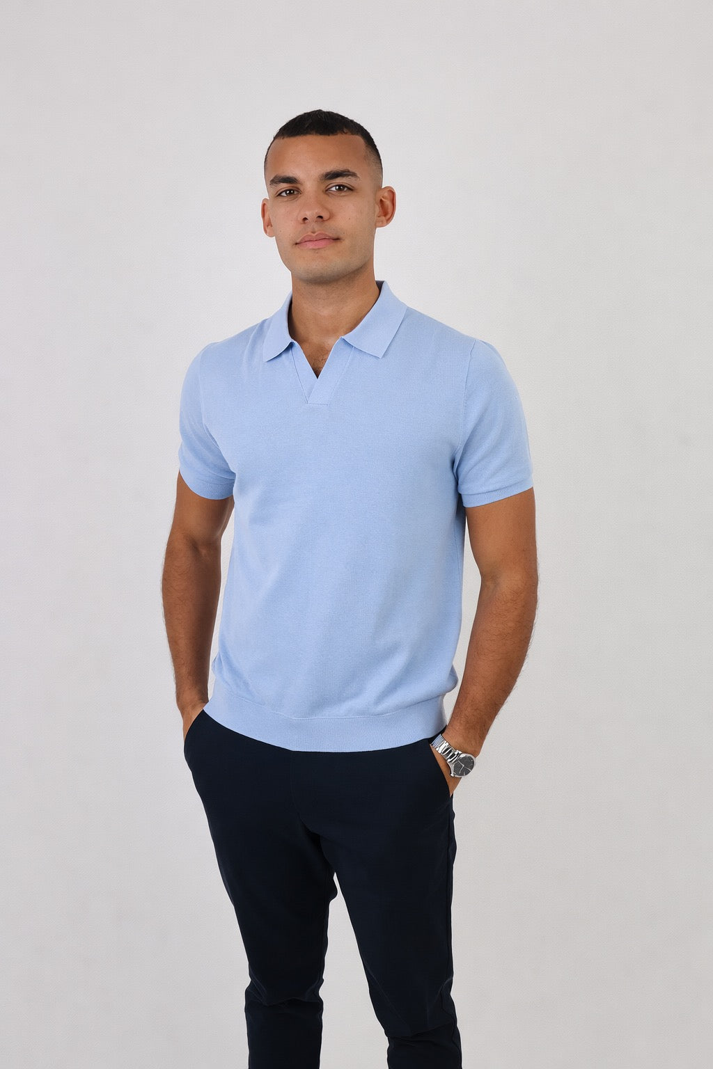 Como | Men's Buttonless Short Sleeve Lightweight Linen Polo